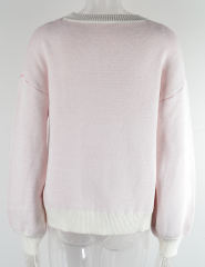 White Heart Graphic Drop Shoulder Valentine Sweater