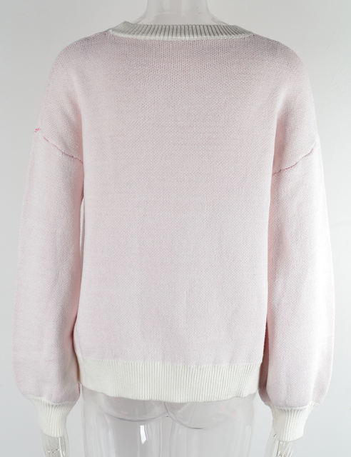 White Heart Graphic Drop Shoulder Valentine Sweater