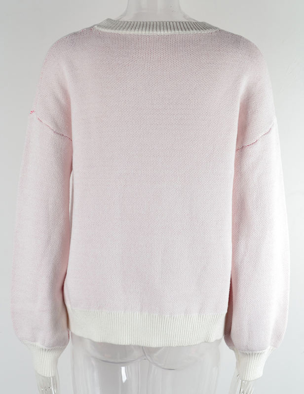 White Heart Graphic Drop Shoulder Valentine Sweater