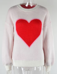 White Heart Graphic Drop Shoulder Valentine Sweater