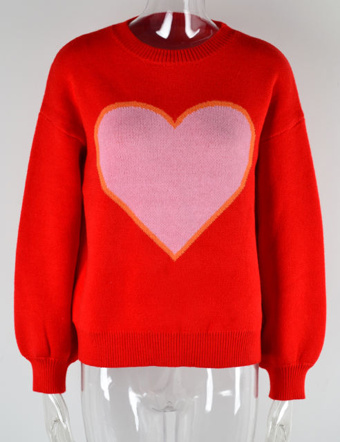 Red Heart Graphic Drop Shoulder Valentine Sweater
