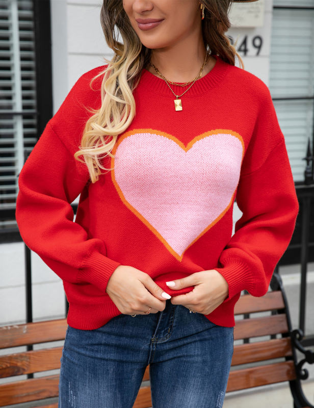 Red Heart Graphic Drop Shoulder Valentine Sweater