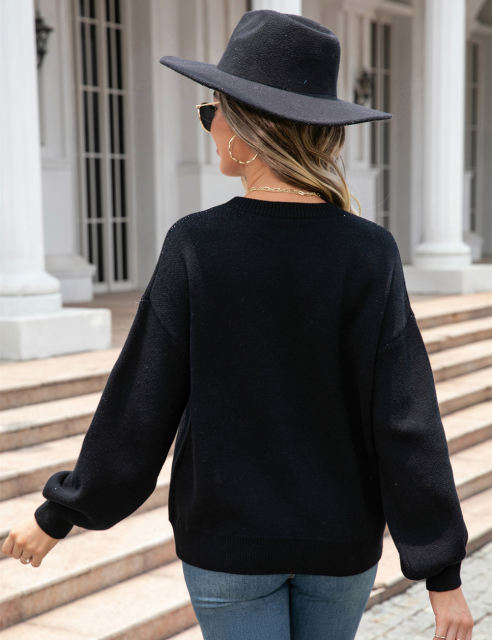 Black Heart Graphic Drop Shoulder Valentine Sweater