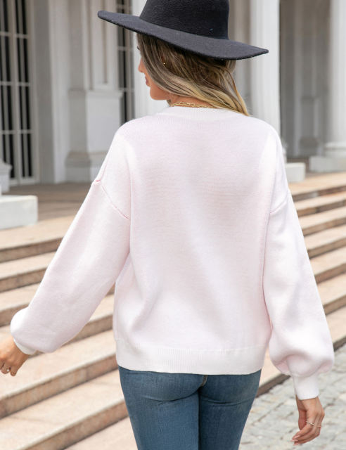 White Heart Graphic Drop Shoulder Valentine Sweater