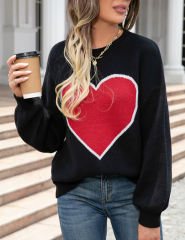 Black Heart Graphic Drop Shoulder Valentine Sweater