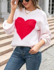 White Heart Graphic Drop Shoulder Valentine Sweater