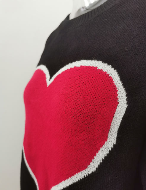 Black Heart Graphic Drop Shoulder Valentine Sweater