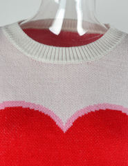 White Heart Graphic Drop Shoulder Valentine Sweater