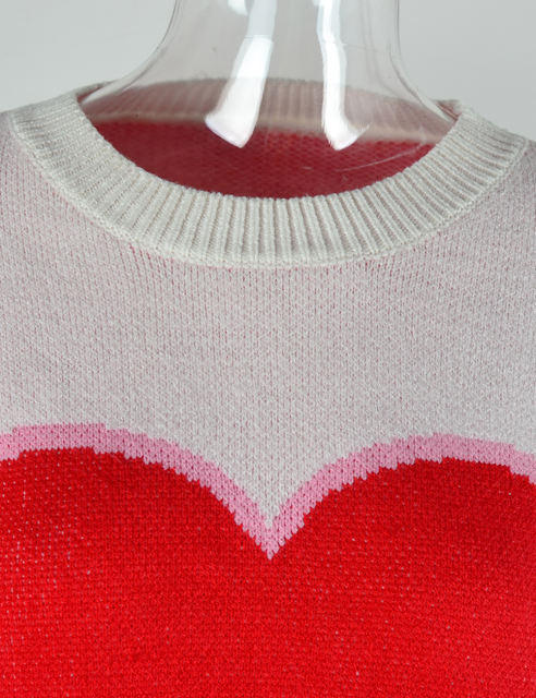 White Heart Graphic Drop Shoulder Valentine Sweater