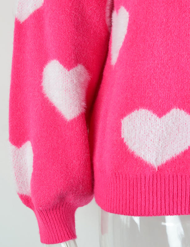 Rosy Hearts Graphic Long Sleeve Valentine Sweater