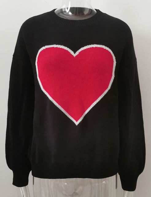 Black Heart Graphic Drop Shoulder Valentine Sweater