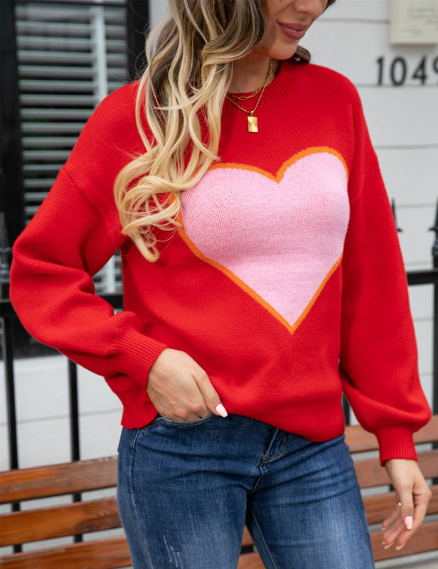 Red Heart Graphic Drop Shoulder Valentine Sweater