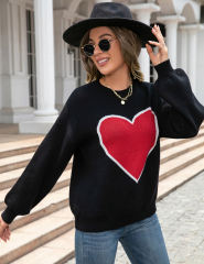 Black Heart Graphic Drop Shoulder Valentine Sweater