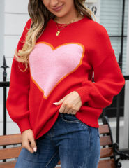 Red Heart Graphic Drop Shoulder Valentine Sweater
