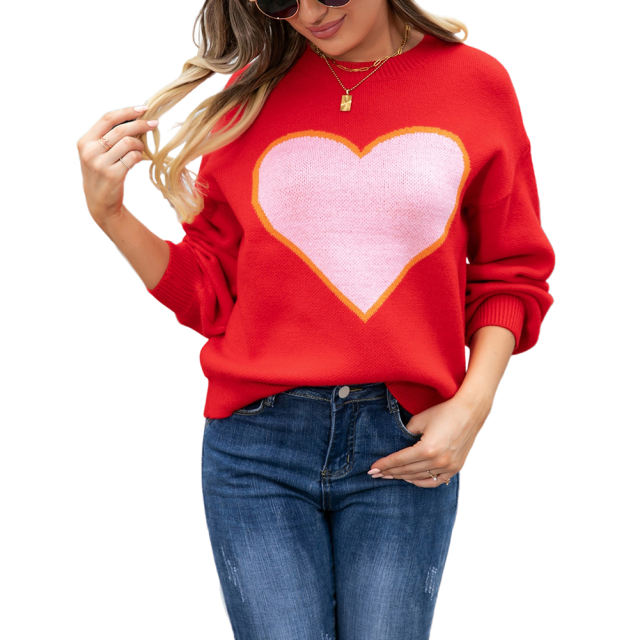 Red Heart Graphic Drop Shoulder Valentine Sweater