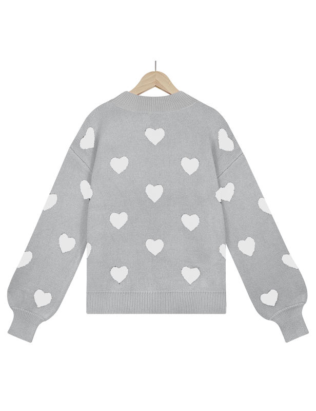 Gray Heart Graphic Pullover Knit Sweater