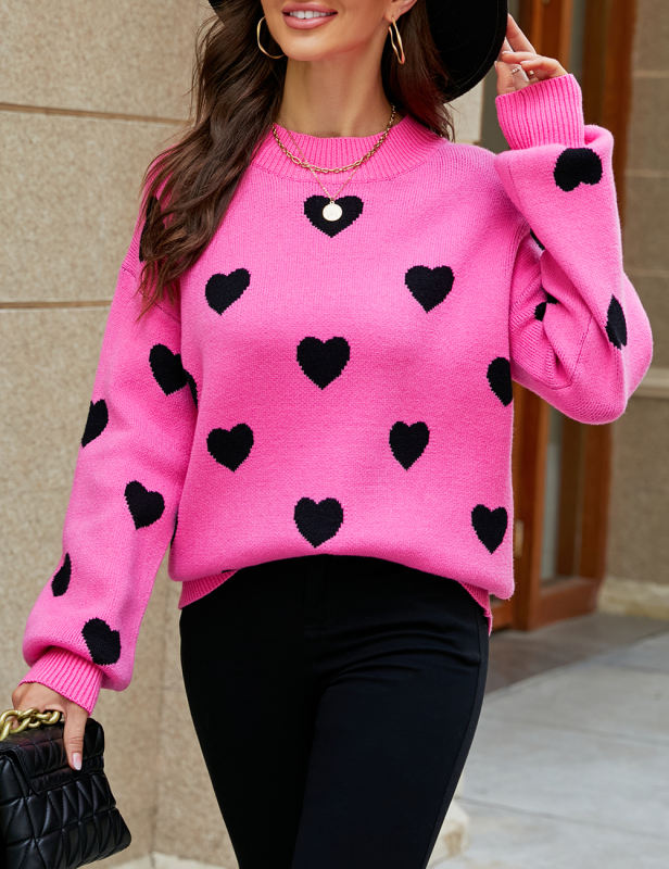 Rose Heart Graphic Pullover Knit Sweater