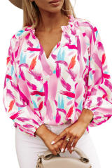 Pink Abstract Brush Print Loose Fit Blouse