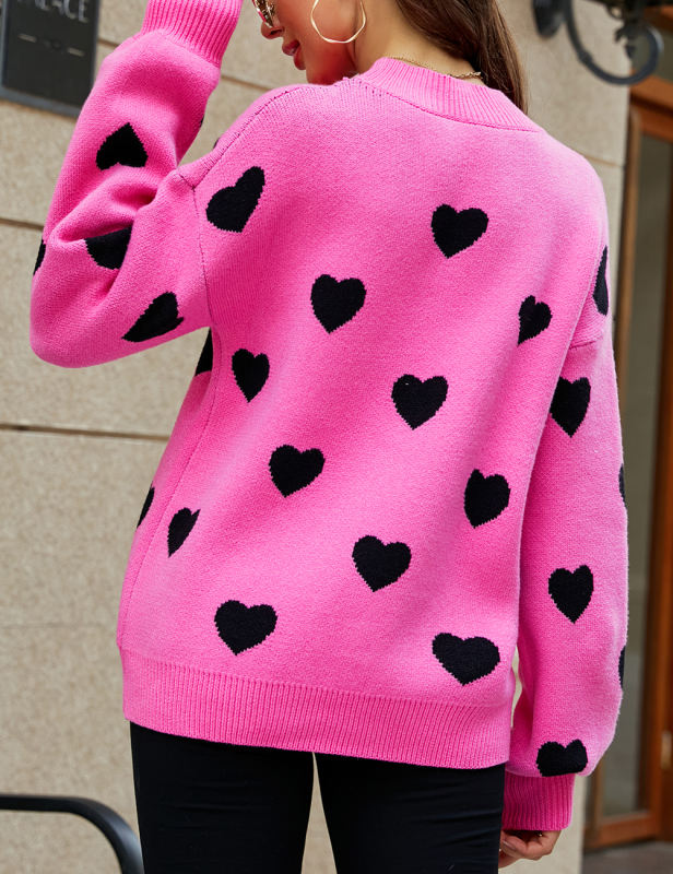 Rose Heart Graphic Pullover Knit Sweater