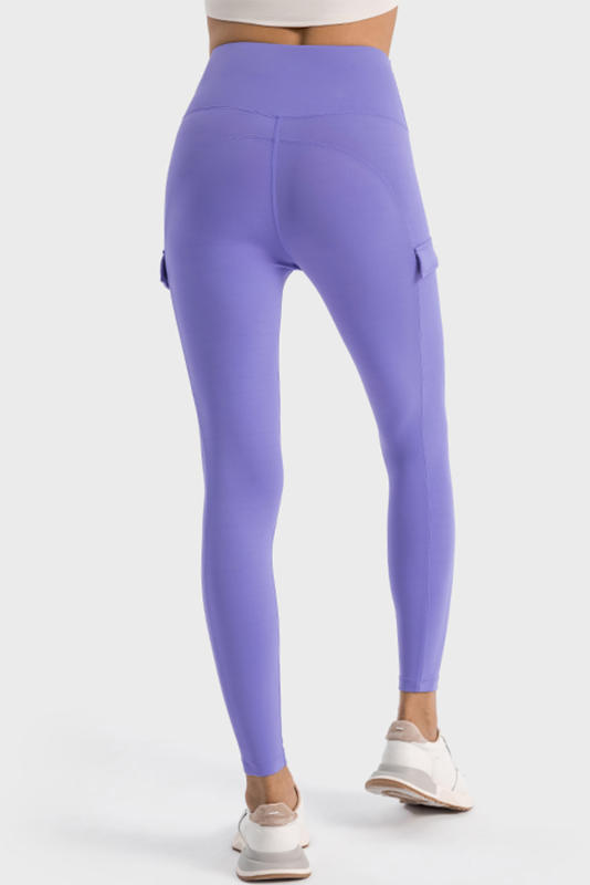 Lilac Solid Color High Waist Side Pockets Active Leggings