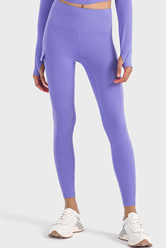 Lilac Solid Color High Waist Side Pockets Active Leggings
