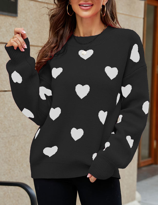 Black Heart Graphic Pullover Knit Sweater