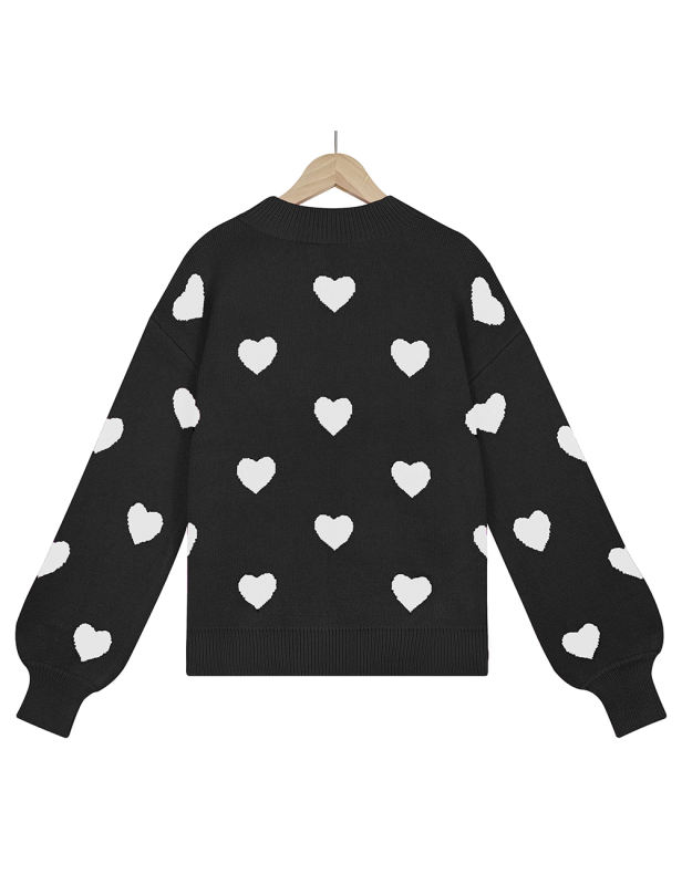 Black Heart Graphic Pullover Knit Sweater