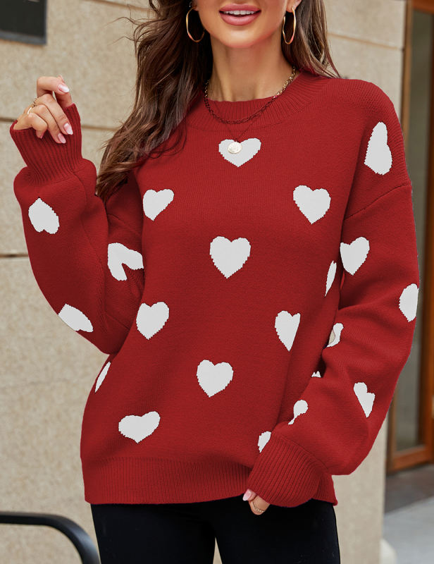 Red Heart Graphic Pullover Knit Sweater