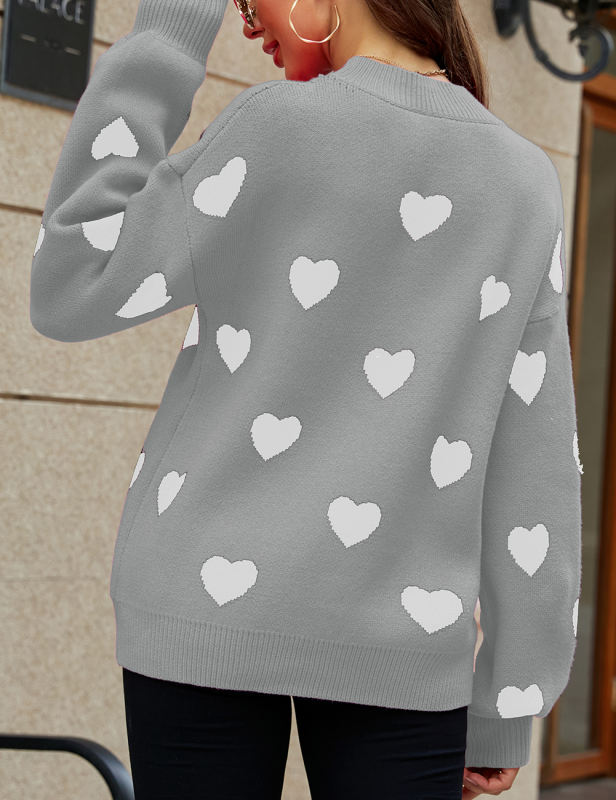 Gray Heart Graphic Pullover Knit Sweater