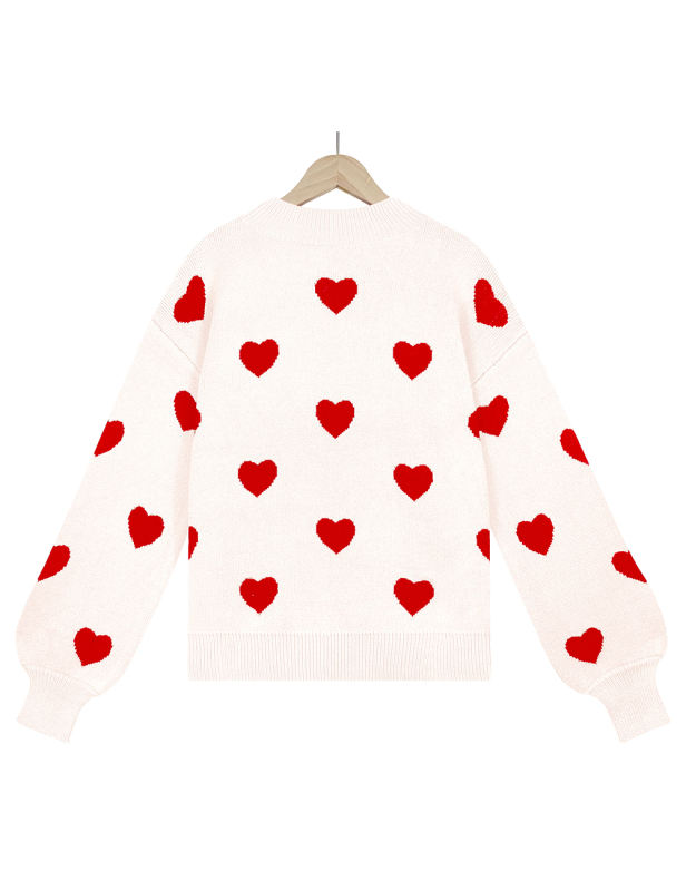 Beige Heart Graphic Pullover Knit Sweater