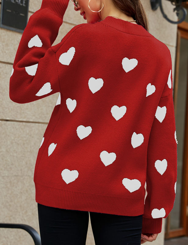 Red Heart Graphic Pullover Knit Sweater