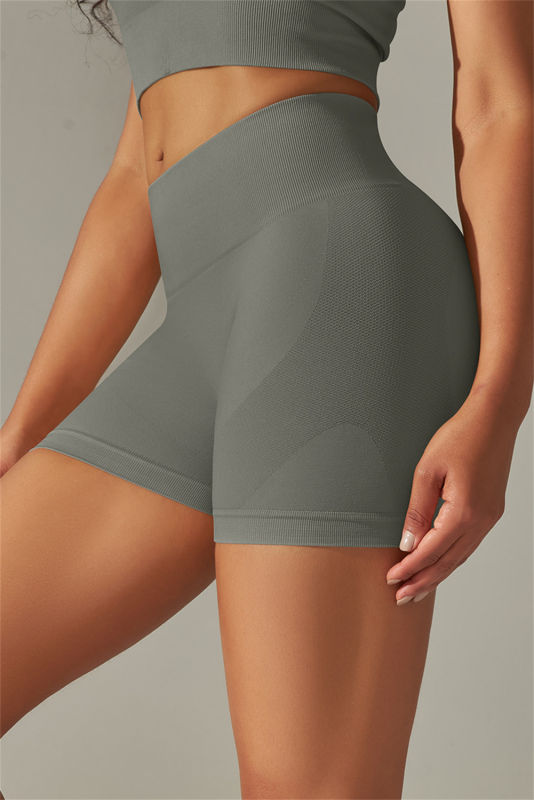 Dark Grey Solid Color High Waist Tummy Control Active Shorts