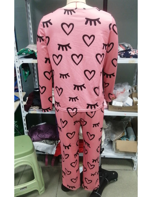 Red Heart Print Long Sleeve and Pant Lounge Set