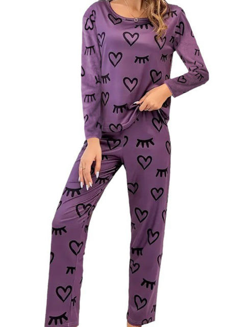 Purple Heart Print Long Sleeve and Pant Lounge Set