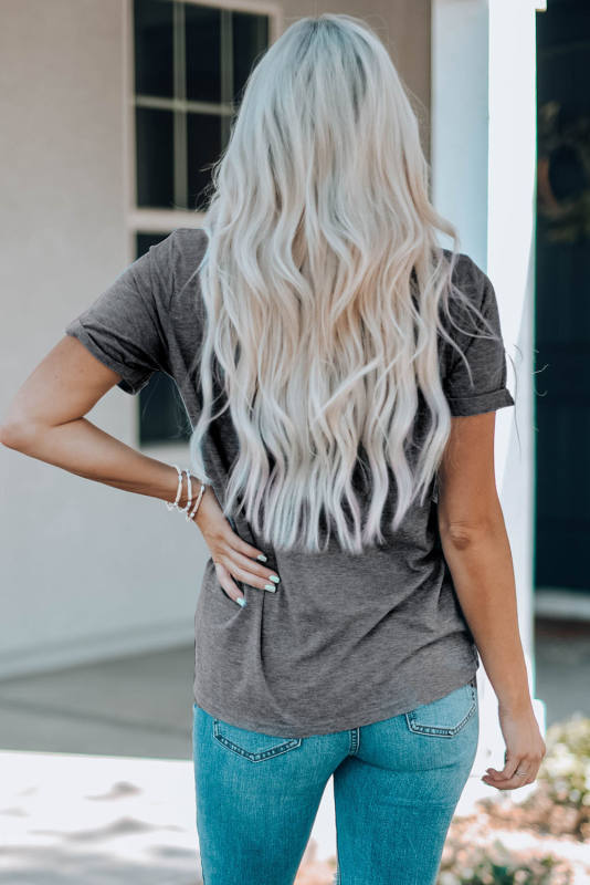 Gray LUCKY Clover Leopard Print Crewneck T Shirt