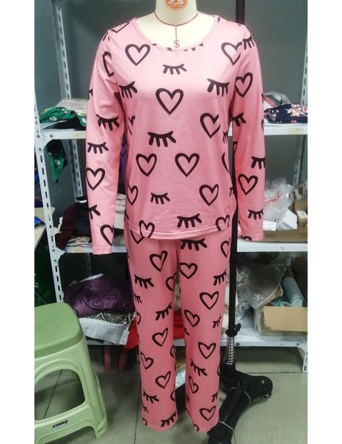 Red Heart Print Long Sleeve and Pant Lounge Set