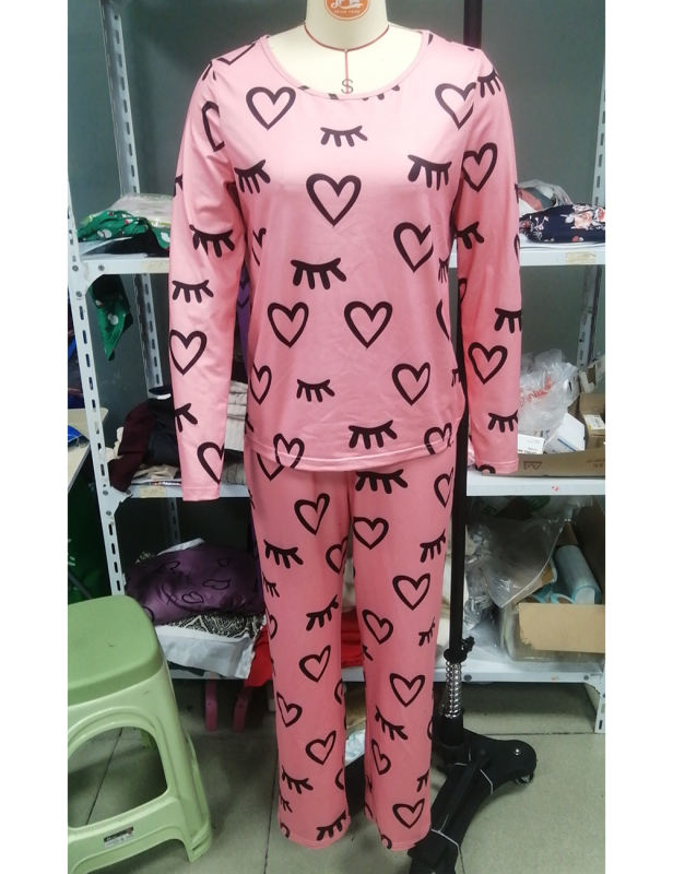 Red Heart Print Long Sleeve and Pant Lounge Set