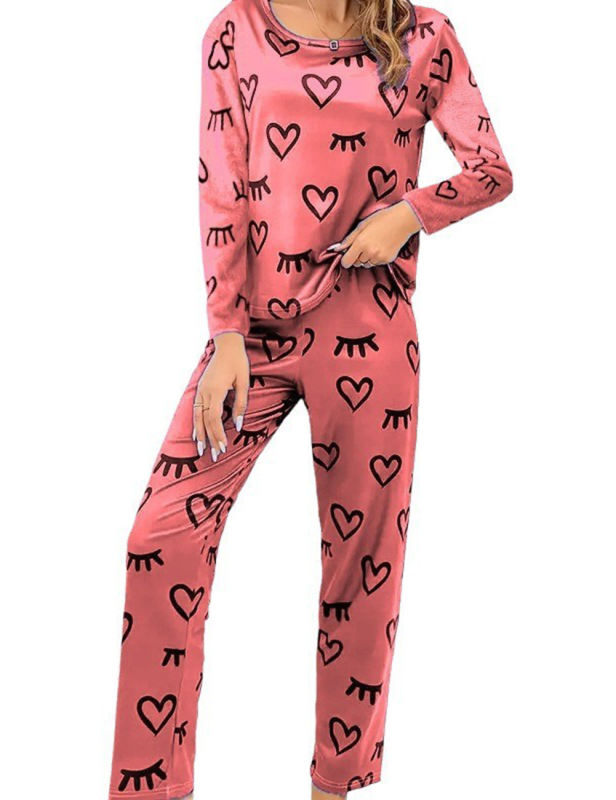 Red Heart Print Long Sleeve and Pant Lounge Set