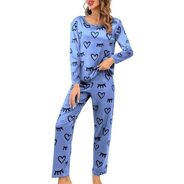 Blue Heart Print Long Sleeve and Pant Lounge Set