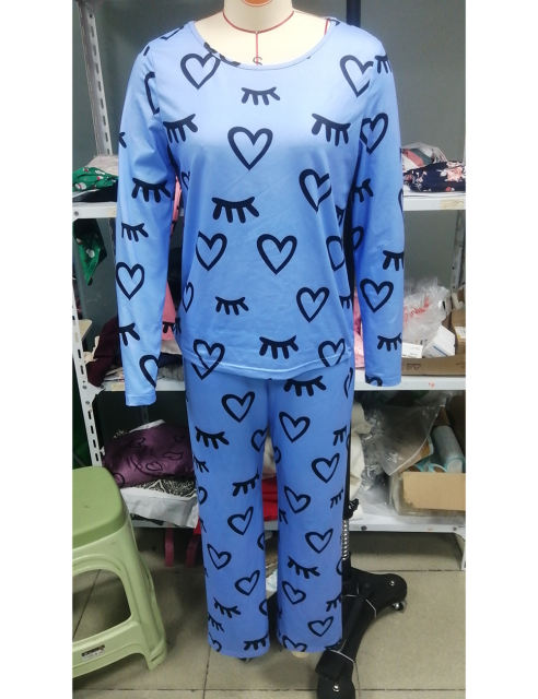 Blue Heart Print Long Sleeve and Pant Lounge Set