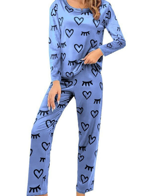 Blue Heart Print Long Sleeve and Pant Lounge Set