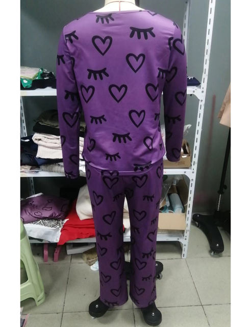 Purple Heart Print Long Sleeve and Pant Lounge Set