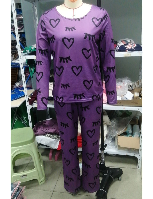 Purple Heart Print Long Sleeve and Pant Lounge Set