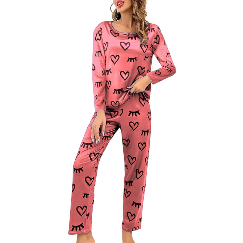 Red Heart Print Long Sleeve and Pant Lounge Set