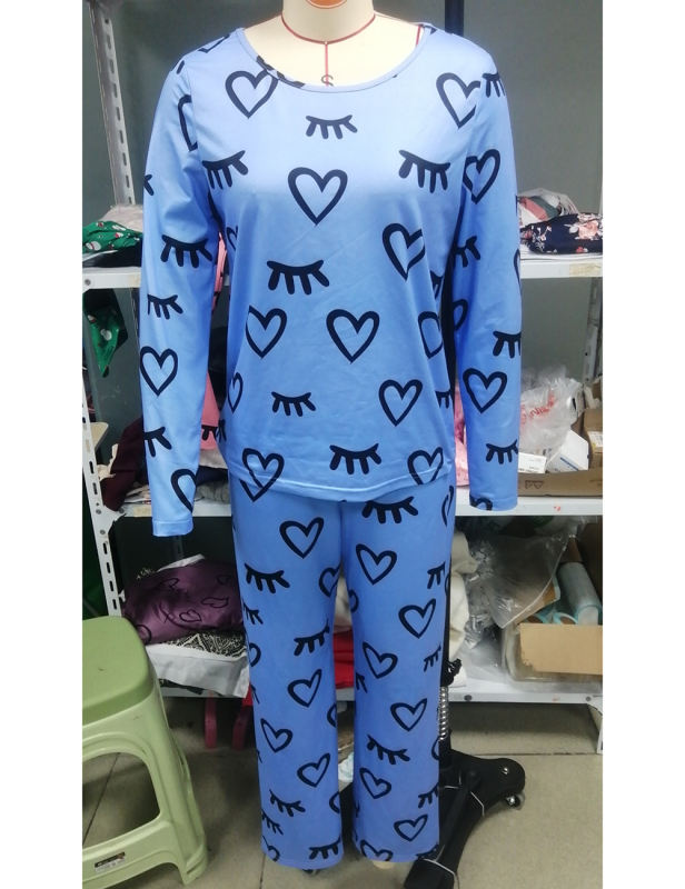 Blue Heart Print Long Sleeve and Pant Lounge Set