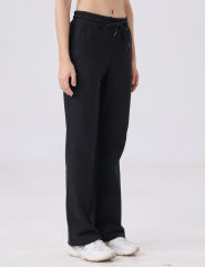 Black Drawstring Waist Fleece Pocket Pants