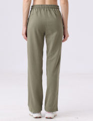 Army Green Drawstring Waist Fleece Pocket Pants