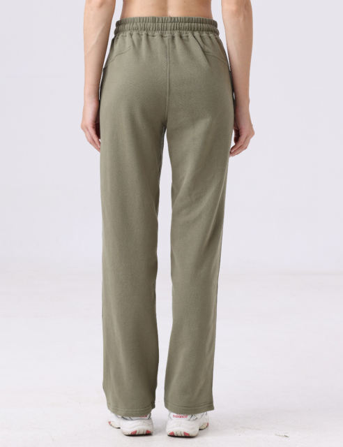 Army Green Drawstring Waist Fleece Pocket Pants