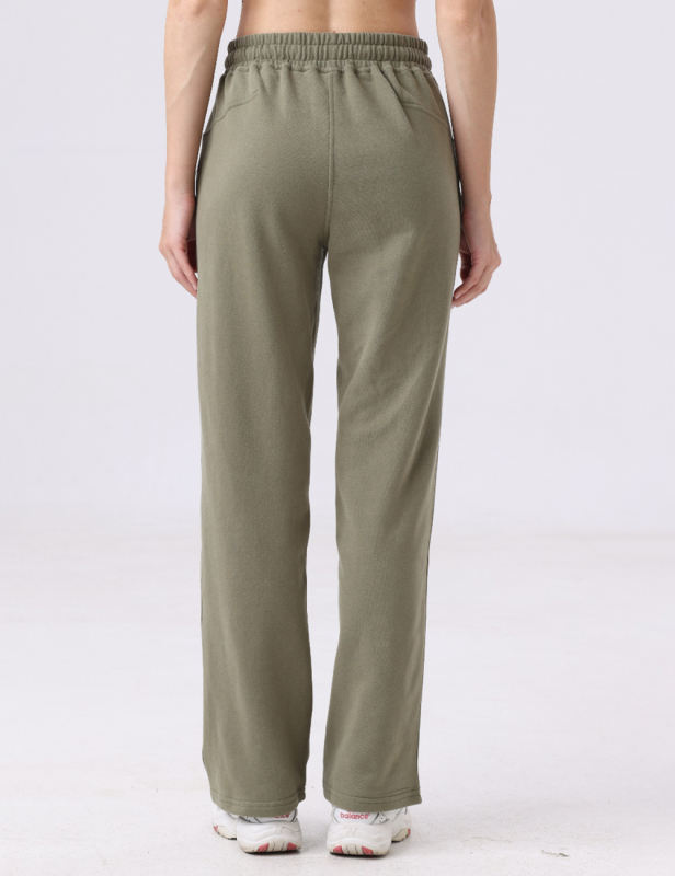 Army Green Drawstring Waist Fleece Pocket Pants