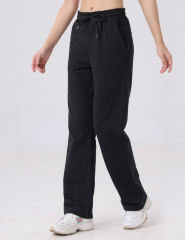 Black Drawstring Waist Fleece Pocket Pants